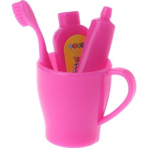 1 Set Doll Toothbrush Miniatures Toothpaste Tube Cup Bathroom Decoration Accessories Children Kids Gifts Toy Dollhouse Mini Kit