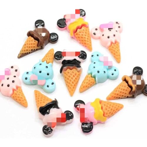 Cute Resin Cartoon Ice Cream Simulation Food Art Flatback Cabochon DIY Hair Clip Phone Case Craft Decoration