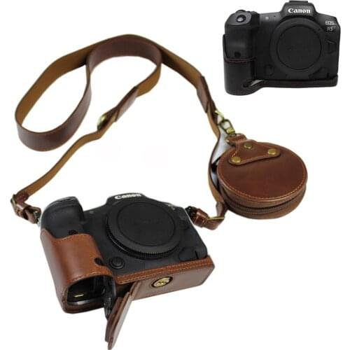 Fashional Camera Bag half body base Case For Canon EOS R6 R5 PU Leather Protective Cover Shoulder strap With Battery Opening