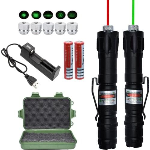 High-power green laser pointer red dot laser bird repellent laser sight 532nm adjustable focus + 18650 battery + USB charger