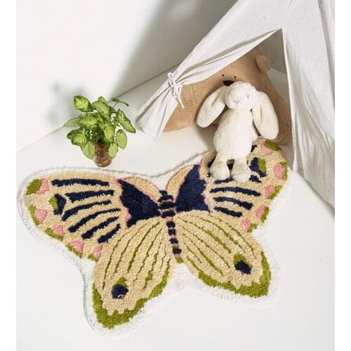 Cartoon Butterfly Bathroom Mat Nordic Fluffy Carpet Tub Side Rug Room Floor Absorbent Anti Slip Pad Bathmat Doormat Home Decor