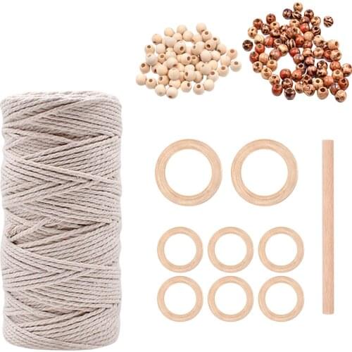 Macrame Braid Knotting Raw material Kit Cotton Yarn Cord Wood Bead Ring Stick DIY Knitting Bag Earrings Tapestry Table Runner