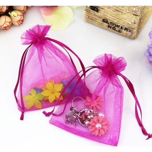 Wholesale 500pcs/lot Hot Pink Organza Bag 5x7cm Mini Charms Ring Earrings Jewelry Packaging Bags Cute Drawstring Pouch Gift Bag