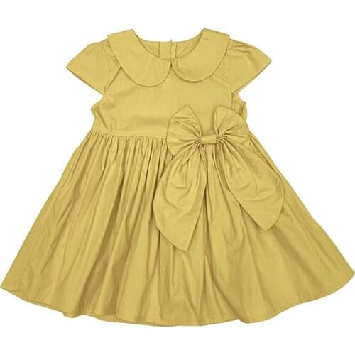 Menoea Baby Girls Dresses 2021 New Summer Solid Color Bowknot Casual Vacation Costumes Short Sleeve Fashion Children Clothing