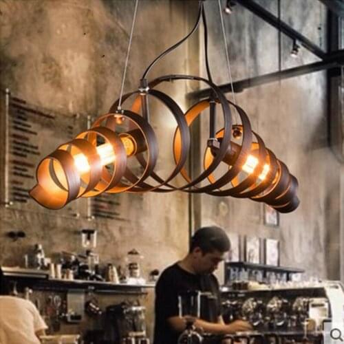 LOFT retro industrial rust black iron Rotate turbine pendant light bar coffee double head hang lamp 110-240V