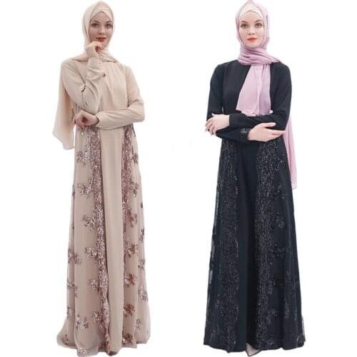 Luxury Muslim Embroidery Abaya Sequins Full Dress Cardigan Kimono Long Robe Gowns Jubah Middle East Eid Ramadan Islamic