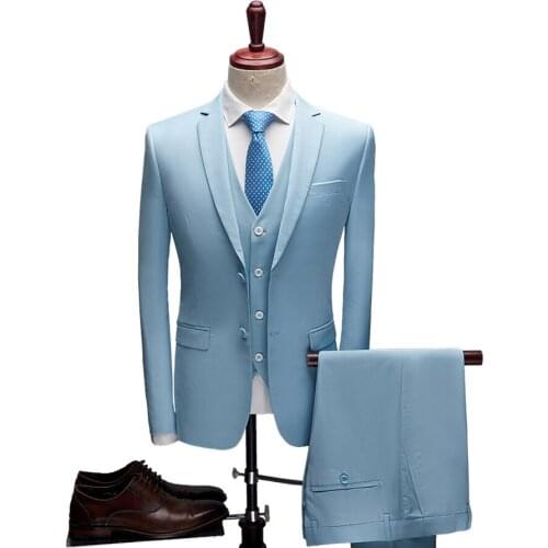 Luxury 3 piece mens wedding suit fashion mens slim solid color business office suit sets large size men Blazer+ pants + vest