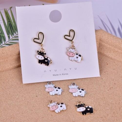 10pcs Cute Cow Animal Charms Earring Keychain Necklace Pendant Jewlery Findings Bulk Items Wholesale