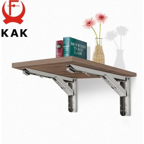 KAK 2PCS Folding Triangle Bracket Stainless Steel Shelf Support Adjustable Shelf Holder Wall Mounted Bench Table Shelf Hardware