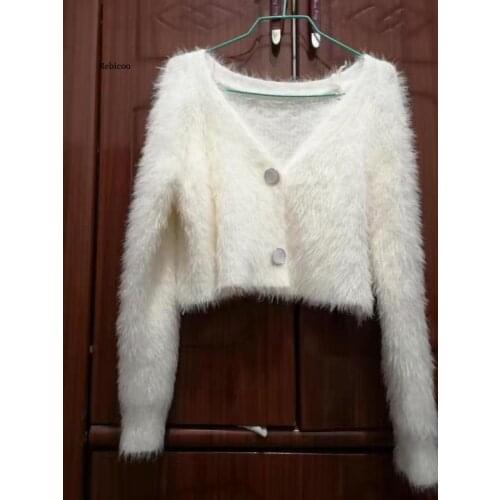 Cropped Cardigan Sweater V Neck Mink Cashmere Sweater Women Oversized Christmas Sweater Fuzzy Cardigans Korean Winter Pull
