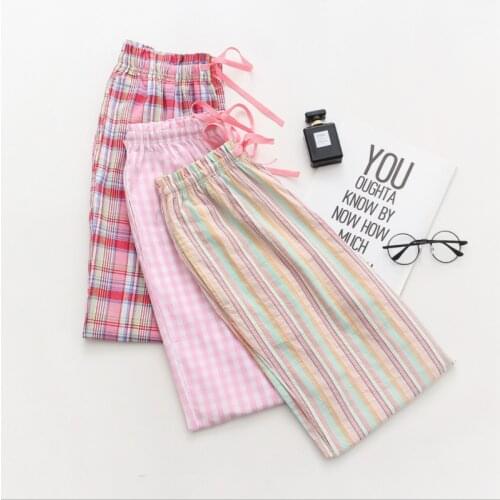 2021 Spring Autumn Women Cotton sleep bottoms Female loose plus size nighty trousers sleepwear pyjama Ladies Plaid pajama pants