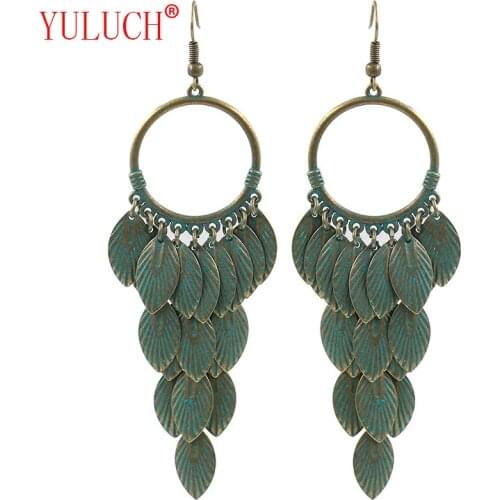 YULUCH Vintage ethnic style exaggerated multi-layer leaf zinc alloy pendant fashion pop African woman jewelry earrings gift