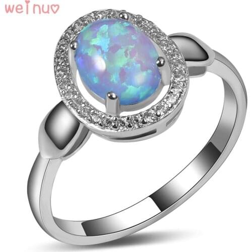 Weinuo Blue Fire Opal White Crystal Ring 925 Sterling Silver Top Quality Fancy Jewelry Wedding Ring Size 5 6 7 8 9 10 A326