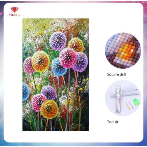 YIKELA 5D Colorful Dandelion Diamond Painting Cross Stitch Full Square DIY Diamond Embroidery Needlework Painting Wall Sticker