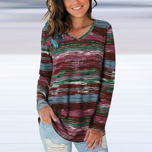 Autumn Vintage Print Women Long Sleeve Blouse Casual Loose Fashion Streetwear Pullover Spring Elegant Sexy V-neck Patchwork Tops