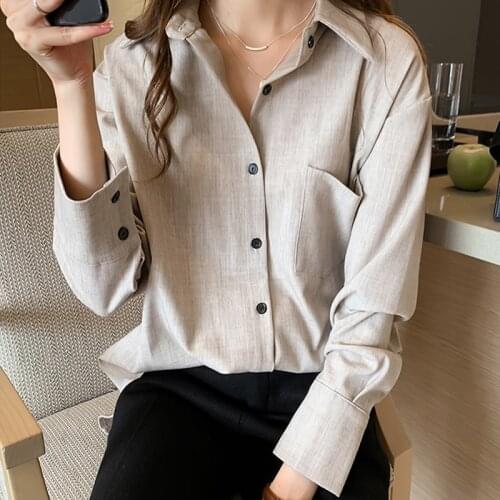 2021 New Spring Autumn Long Sleeve Solid Blouse Women Casual Cardigan Plus Size Single Breasted Female Blouse Clothing 12502