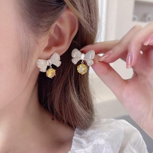 2021 Vintage Round Shape CZ Dangle Earring for Woman AAA Zirconia Bowknot Elegant Drop Earring Fashion Decoration Jewellery