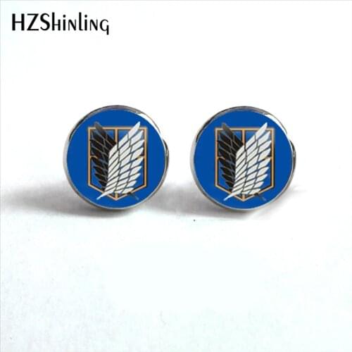 NES-0057 Attack on Titan Earrings Wings of Freedom Ear Stud Bright Earrings Jewelry Glass Cabochon Earrings Handmade HZ4