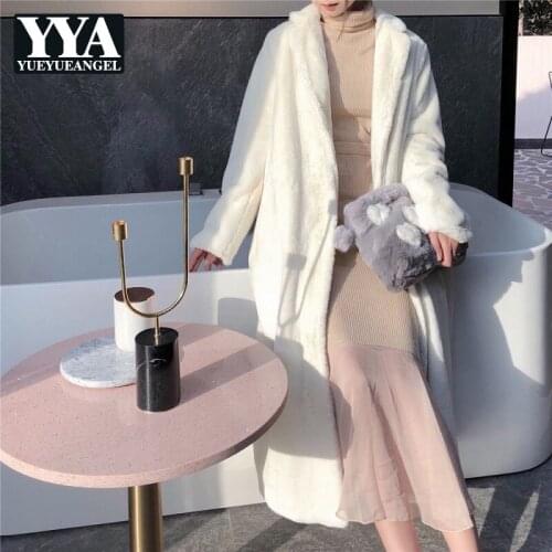 2021 New Brand Rex Rabbit Fur Long Overcoats Qualities Long Sleeve Single Breasted Office Ladies White Soft Slim Trench Coats