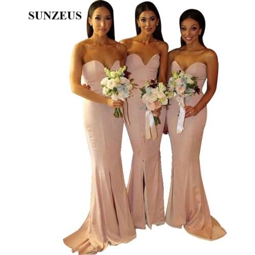 Mermaid Sweetheart Long Satin Bridesmaid Dresses 2020 With Slit Simple Elegant Women Party Gowns robe demoiselle d'honneur rouge