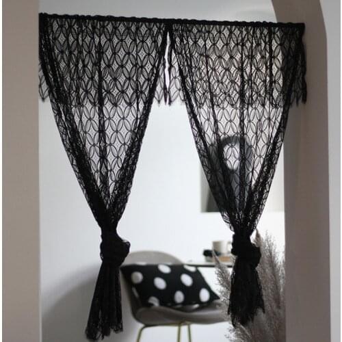 1PC Rod Pocket White/Black Hollow Lace Door Curtains for Living Room Valance Roman Curtain Kitchen Entrance Partition *NT