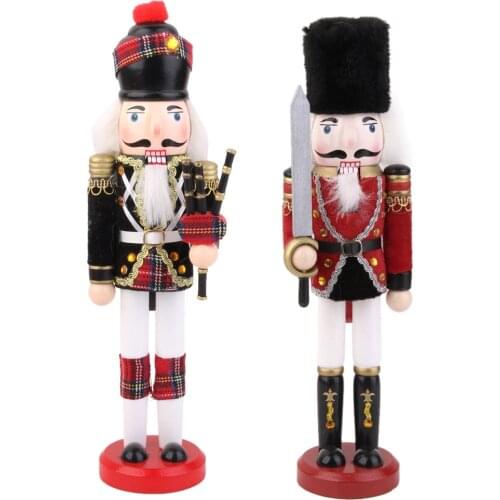 2 Pieces Wooden Soldier Nutcracker Action Figure Toy Home Christmas Decoration 30cm