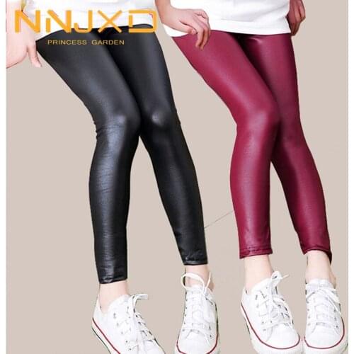 2020 Fashion Baby Girls Leggings Winter Thick Velvet Pencil Pants PU Leather Childrens Leggings Infant Warm Trousers Slim Pant