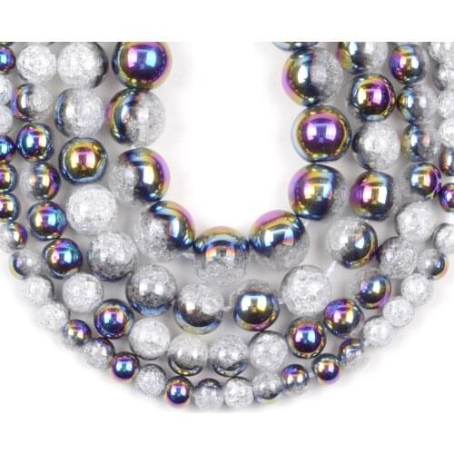 6/8/10/12mm Natural Stone Half Plated Purple Cracked Crystal Beads For Jewelry Making Needlework DIY Bracelet Spacer Beads 15