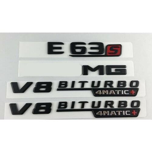Black E63S for AMG V8 BITURBO 4MATIC+ Trunk Fender Badges Emblems for Mercedes Benz
