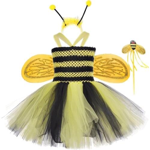 Honeybee Kids Dresses for Girls Summer Fairy Dress Cosplay Halloweeen Costumes for Kids Baby Girl Clothes Toddler Bee Outfit