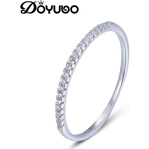 DOYUBO Brand Womens Single Row Cubic Zircon Ring Simple Design 925 Sterling Silver Wedding Rings For Anniversary Gift VB288