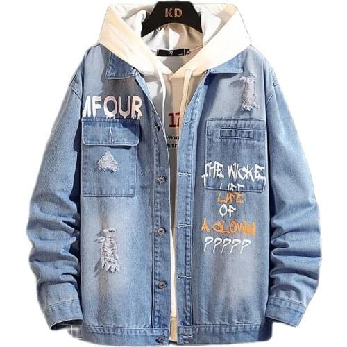 Men Spring New Classic Cotton Denim Trucker Jacket Coat Men Autumn Outwear Solid Color Ripped Unlined Jeans Jackets Men