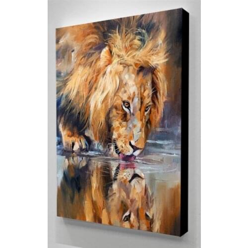 Hd Prints Picture The Lion To Drink Water Cute Wall Artwork Modular Painting Poster Canvas Living Room Home Decoration No Framed