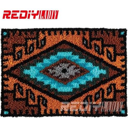 DIY Carpet Rug Geometric Pattern Blanket Latch Hook Rug 3D Crocheting Tapestry Acrylic Yarn Cushion Set for Embroidery Floor Mat