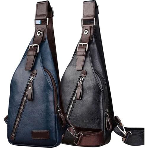 Men Leather/Nylon Vintage Fashion Sling Chest Bag Travel Cross Body Messenger Small Male Shoulder Bag Anti-Theft Casual Packs