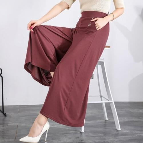 Summer Women Wide Leg Pants New Solid Stretch High Waist Nine Split Pants Loose Plus Size 5XL Middle-aged Mom Casual Pants J50
