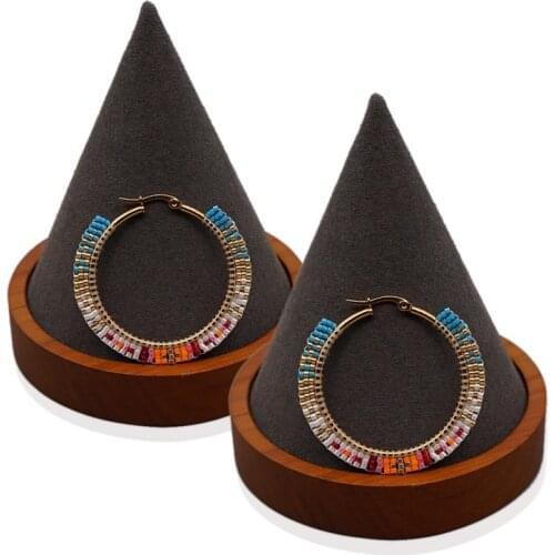 2021 Fashion Bohemia Stainless Steel Vintage Earrings Miyuki Hand-made Ethnic Style Hoop Earrings for Women Round Jewelry