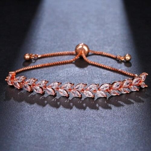 ORZTOON Fashion Elegant Zircon Leaf Adjustable Bracelets for Women Luxury Rose Gold ​Beads Bracelet Trendy Wedding Jewelry 2021