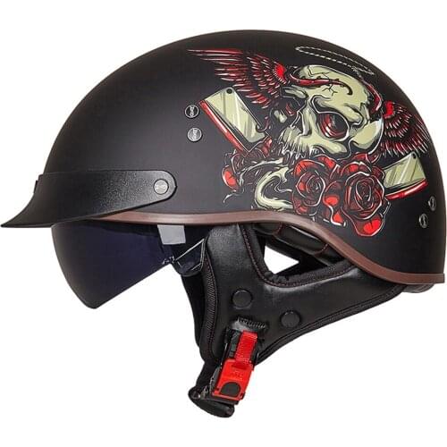 Black Red Retro Motorcycle Helmet Moto Helmet Riding Scooter Vintage Half Face Biker Motorbike Crash Moto Helmet Casco Moto Men