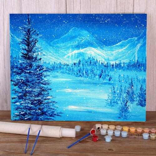Natural Scenery Blue Winter DIY Paint By Numbers Set Oil Paints 40*50 Picture By Numbers Photo Wall Decoration For Wholesale