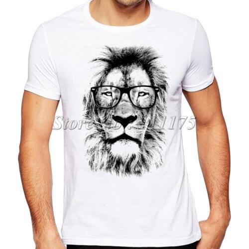 2019 Newest Fashion The King Lion Wear Glasses Printed T-Shirt Mens Summer Cool Design Tops Funny Custom Hipster Tees