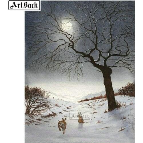 Full square / round diamond painting tree snow moon winter landscape 5d resin diamond mosaic crafts 3d embroidery kit