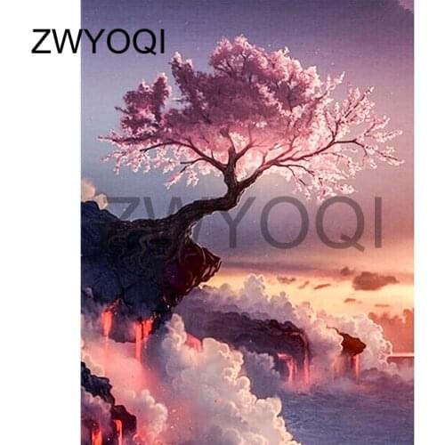 Full Round Diamond mosaic Cherry tree 5D DIY Diamond painting Cross stitch Full Square Diamond embroidery Cherry tree Cloud sea