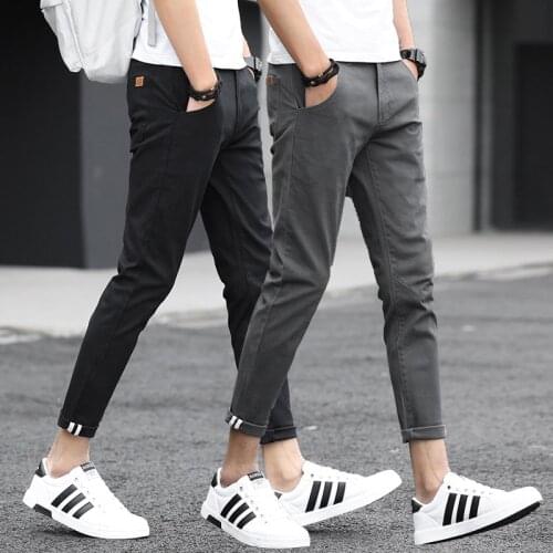 Casual Pants Mens Slim Fit Pants Spring and Summer Thin Ankle-Length Pants Male Korean Fashion Dress Suit Pants Black Grey