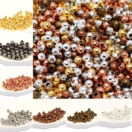 Rose Gold/Gun Black/Bronze/Gold Color Metal Beads Smooth Ball Spacer Beads For Jewelry Making DIY Bracelet Necklac Handmade