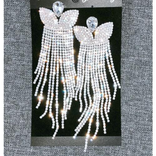 Silver Teardrop Crystal Long Tassels Butterfly Dangle Earrings Sparkling Rhinestone Ladies Gifts