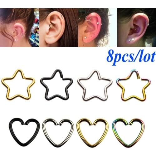 8PCS Simple And Generous Heart And Star Shape Earring Personality Fashion Temperament Earring Piercing Wild Creative Female Stud