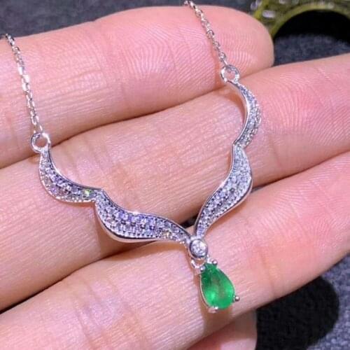 SHILOVEM 925 sterling silver real Natural Emerald Pendants classic fine Jewelry women wedding wholesale new 4*6mm dlp040609agml