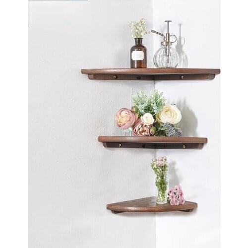 Solid wood fan-shaped corner shelf modern living room multifunctional tripod storage flower shelf
