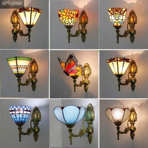 Stained Art Bohemia Wall Lamp Glass Lampshade Batterfly Pyramid Led Bedside Study Asile Wall Mounted Lamp Up Or Down Lighting